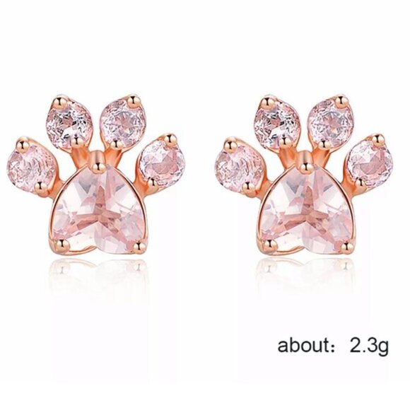 New Rose Gold Paws Zircon Stud Earrings - Picture 5 of 5